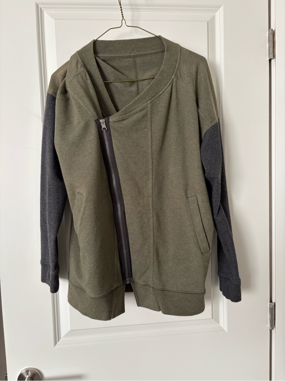 lululemon athletica Olive Green and Charcoal Asymmetrical Zip Sweater
